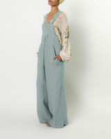 Cotton And Linen Casual Style Suspender Pocket Jumpsuit