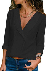 V Neck  Single Breasted  Plain  Blouses V Neck  Single Breasted  Plain  Blouses