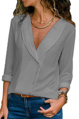 V Neck  Single Breasted  Plain  Blouses V Neck  Single Breasted  Plain  Blouses