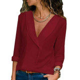 V Neck  Single Breasted  Plain  Blouses V Neck  Single Breasted  Plain  Blouses