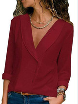 V Neck  Single Breasted  Plain  Blouses V Neck  Single Breasted  Plain  Blouses