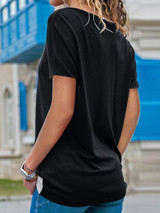 Asymmetric Neck  Patchwork  Color Block Short Sleeve T-Shirts