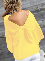 V-Neck Bowknot Plain Three-Quarter Sleeve Shirt