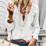 Lace Up Fashion V Neck  Long Sleeve Blouses