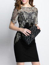 Round Neck  Abstract Print Bodycon Dress