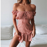 Summer Off Shoulder Polka Dot Printed Falbala Dress Summer Off Shoulder Polka Dot Printed Falbala Dress