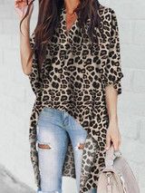 Chic V-Collar   Irregular Leopard Print Blouses