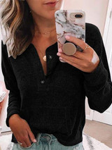 Solid V-Neck Long Sleeve T-Shirts