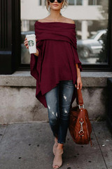 Off Shoulder  Asymmetric Hem  Plain T-Shirts