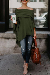 Off Shoulder  Asymmetric Hem  Plain T-Shirts