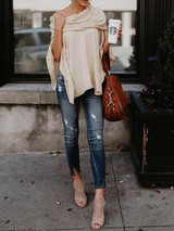 Off Shoulder  Asymmetric Hem  Plain T-Shirts