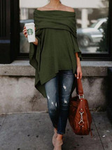Off Shoulder  Asymmetric Hem  Plain T-Shirts