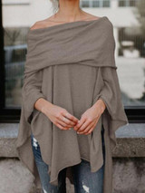 Off Shoulder  Asymmetric Hem  Plain T-Shirts