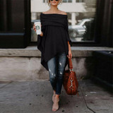 Off Shoulder  Asymmetric Hem  Plain T-Shirts