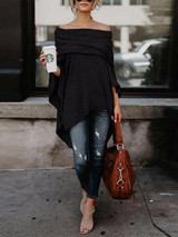 Off Shoulder  Asymmetric Hem  Plain T-Shirts