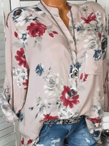 Cotton V-Neck Button Floral Printed Blouses