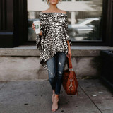 Off Shoulder Leopard Printed Asymmetric Blouse