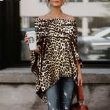 Off Shoulder Leopard Printed Asymmetric Blouse