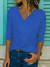 Brief V Neck Long Sleeve Plain Casual T-Shirts