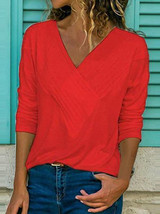 Brief V Neck Long Sleeve Plain Casual T-Shirts