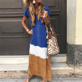 Ankle-Length Short Sleeve V-Neck Pullover Casual Maxi Dress