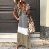 Ankle-Length Short Sleeve V-Neck Pullover Casual Maxi Dress