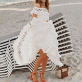 One-Shouldered Ruffled Openwork Lace Stitching Dress