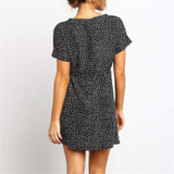 Fashion V-Neck Short-Sleeved Dot   Chiffon Mini Dress