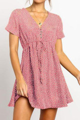 Fashion V-Neck Short-Sleeved Dot   Chiffon Mini Dress