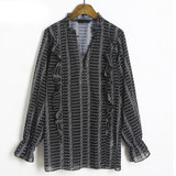 Deep V Neck  Lantern Sleeve  Blouses