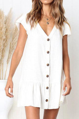 V Neck  Single Breasted  Plain  Short Sleeve Mini Casual Dresses