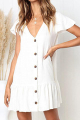 V Neck  Single Breasted  Plain  Short Sleeve Mini Casual Dresses