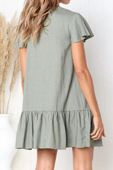 V Neck  Single Breasted  Plain  Short Sleeve Mini Casual Dresses