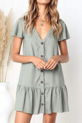 V Neck  Single Breasted  Plain  Short Sleeve Mini Casual Dresses