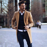 Fashion Lapel Collar Plain Button Packets Long Coat