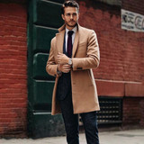 Fashion Lapel Collar Plain Button Packets Long Coat