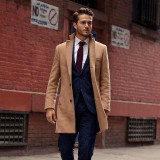 Fashion Lapel Collar Plain Button Packets Long Coat