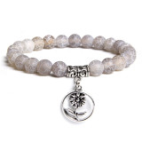 Handmade Natural Stone Lotus Ohm Buddha Beads Bracelet Pink Zebra Stone Lotus Charm Bracelet for Women Men Yoga  Jewelry Gifts