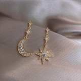 2019 New Arrival Crystal Trendy Star Women Dangle Earrings Star-moon Asymmetric Earrings  Drop Earrings Jewelry Earrings