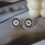 MENGJIQIAO Korean Cute Vintage Flower Enamel Square Round Glaze Stud Earrings For Women Fashion Boucle d'oreille Brincos Jewelry