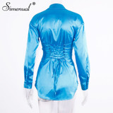 Simenual Sexy Hot Clubwear Women Satin Dress Fashion Deep V Neck Bodycon Party Dresses 2019 Autumn Long Sleeve Silk Mini Dress