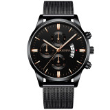 Classic Business Men Watch Fashion Luxury watches stainless Steel mesh calendar Date Gold Quartz Wristwatch relogio feminino