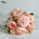 Meldel Artificial Peony Flowers Silk Bouquet for Wedding Decoration Small Fake Rose Flowers Home Decor DIY Faux Rose Peony Flore