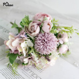 Meldel Artificial Peony Flowers Silk Bouquet for Wedding Decoration Small Fake Rose Flowers Home Decor DIY Faux Rose Peony Flore