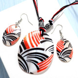 Leather Chain Enamel Shell Necklace Earrings Bracelet Sets