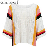 Casual crochet striped knitted sweater