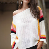 Casual crochet striped knitted sweater