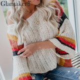 Casual crochet striped knitted sweater