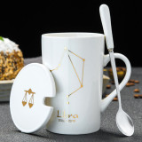 12 Constellations Creative Ceramic Mugs with Spoon & Lid