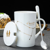 12 Constellations Creative Ceramic Mugs with Spoon & Lid